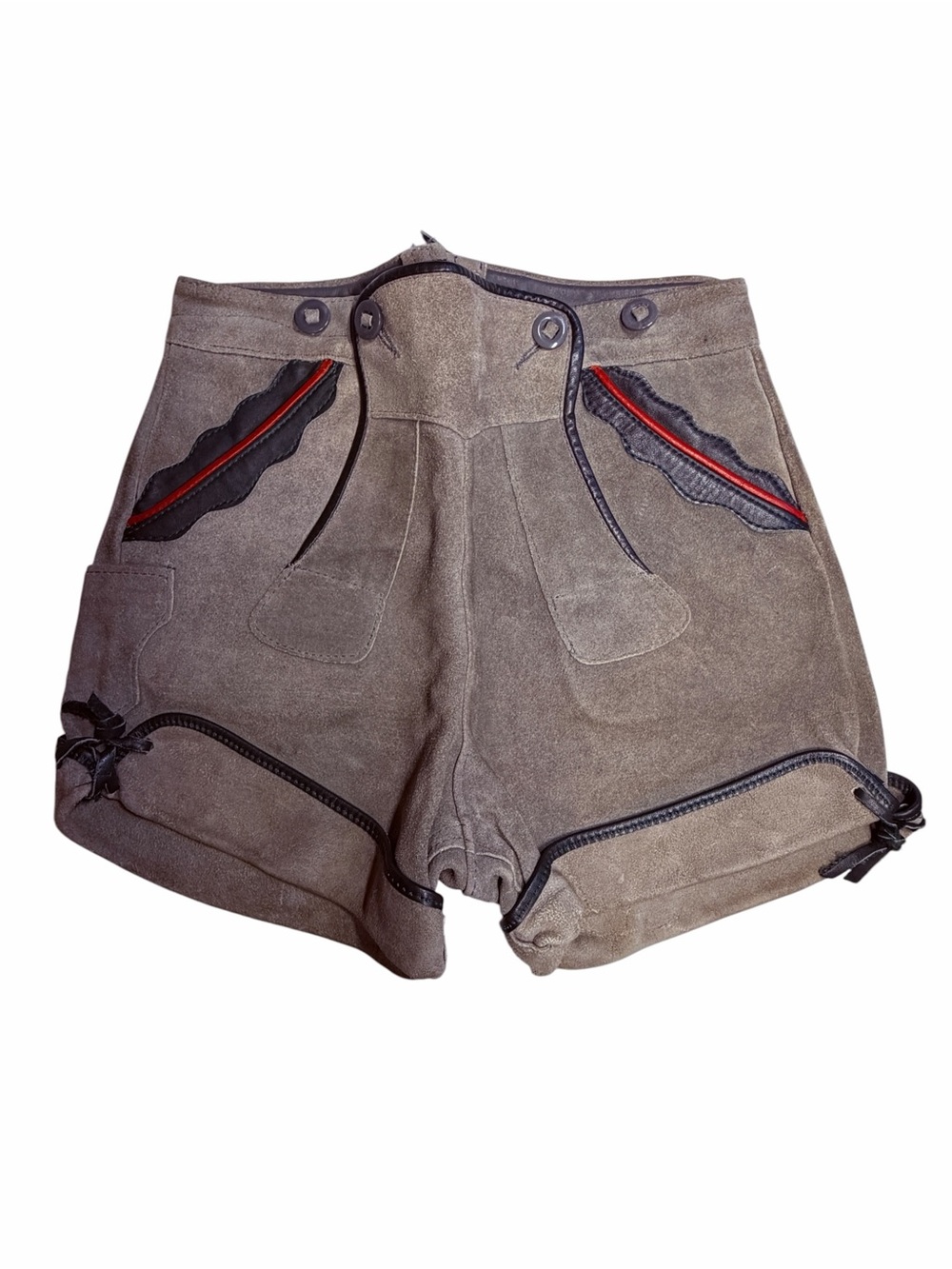 Kids Suede Brown Shorts with Decorative Leather Trim - Lederhosen